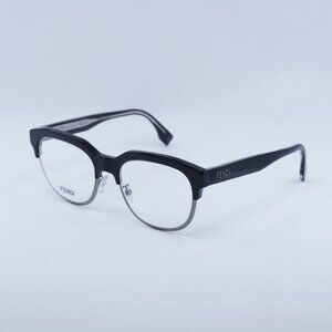 Fendi FE50068U 001 Eyeglasses Black/Gunmetal 52mm Browline Frame